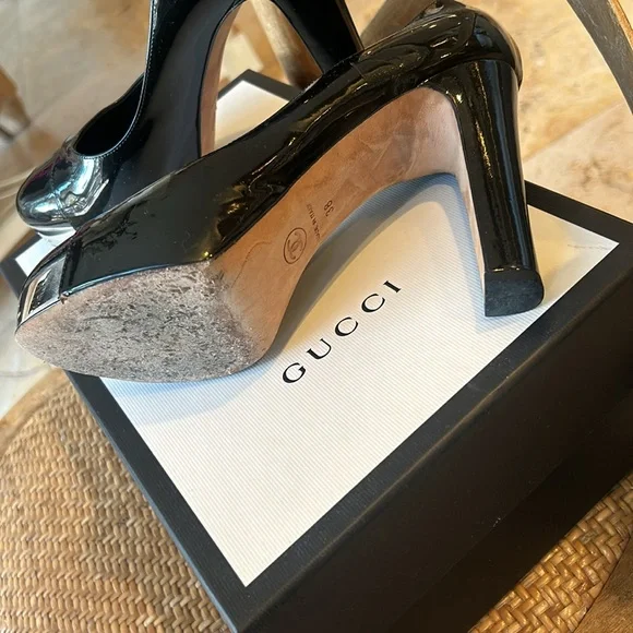 Chanel patent leather black platform pumps high heels 38 - Picture 5 of 13